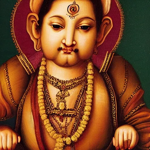 Image similar to a renaissance style portrait painting of Ganesha