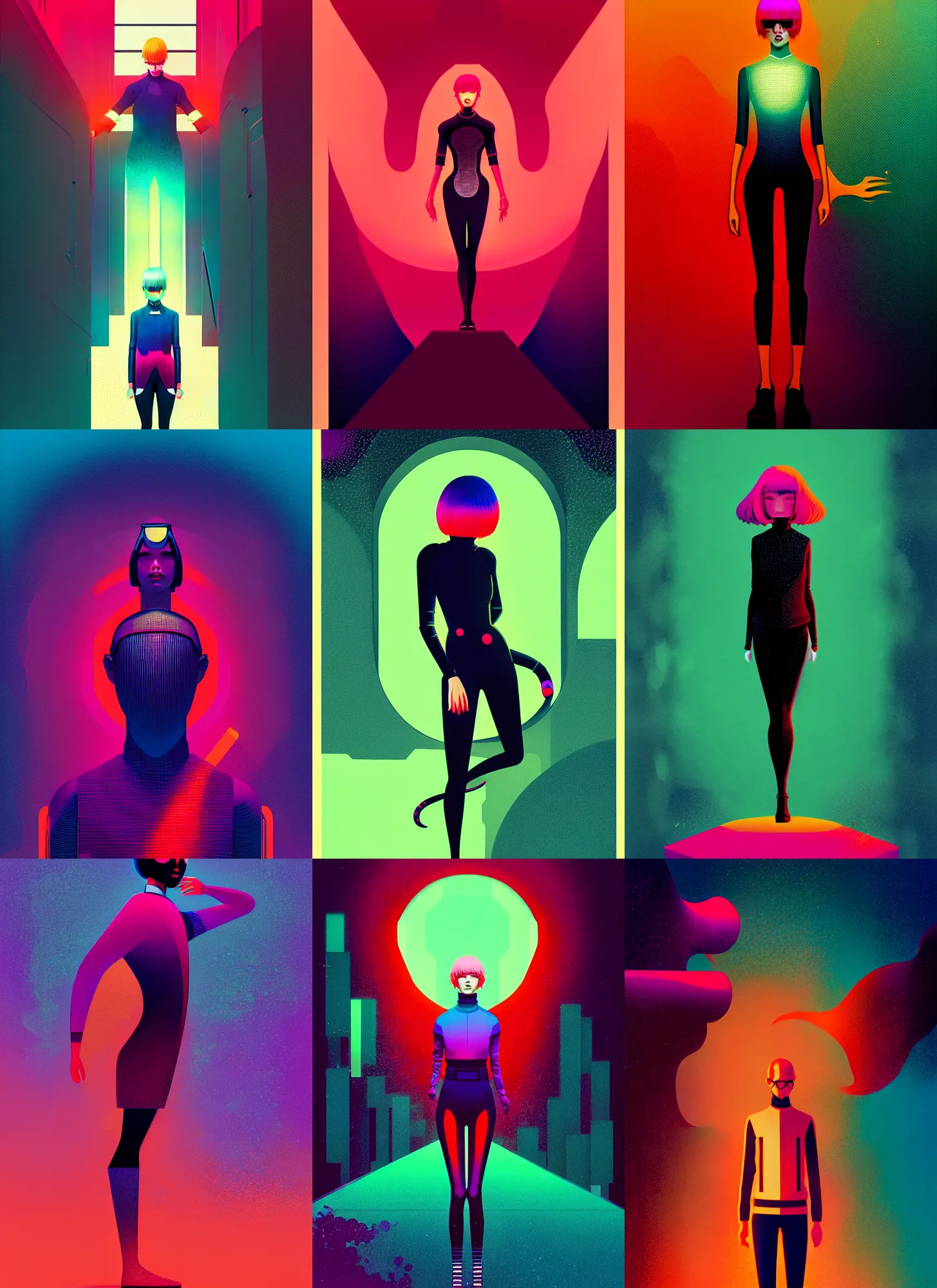 Prompt: ( ( dither ) ), editorial illustration full body portrait of reol posing, dynamic pose, colorful, ( ( mads berg ) ), christopher balaskas, victo ngai, rich grainy texture, detailed, dynamic composition, wide angle, matte print, ( ( gustav kilmt ) )