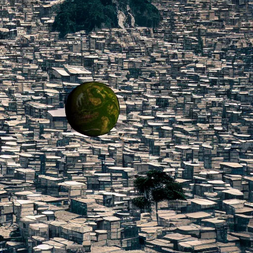 Image similar to a planet as seen from space made of favela, cinematic