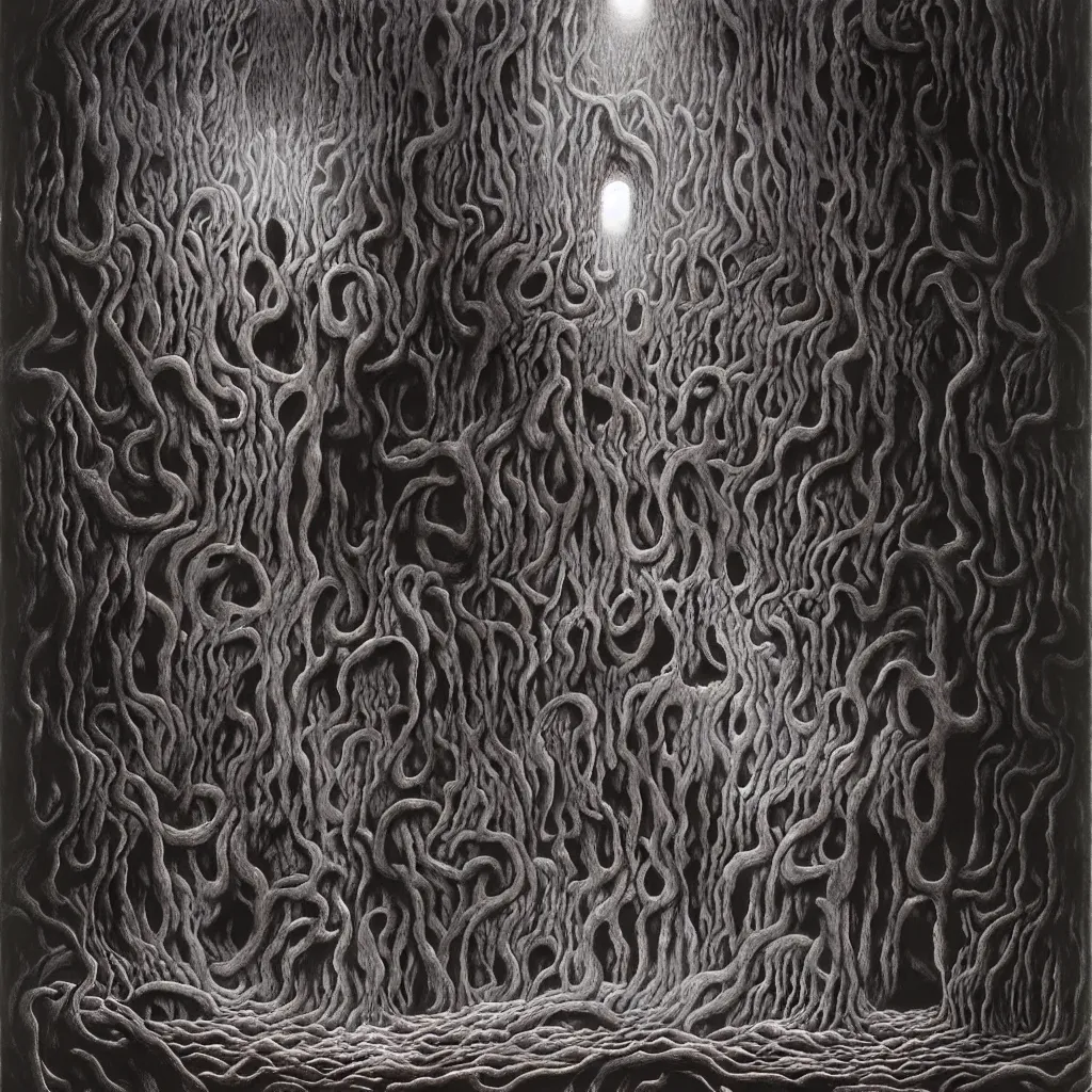 Image similar to Caverned of the Damned. Eternal. Zdzisław Beksiński.