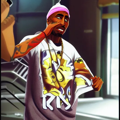 Image similar to Tupac Shakur, screenshot from a 2012s anime