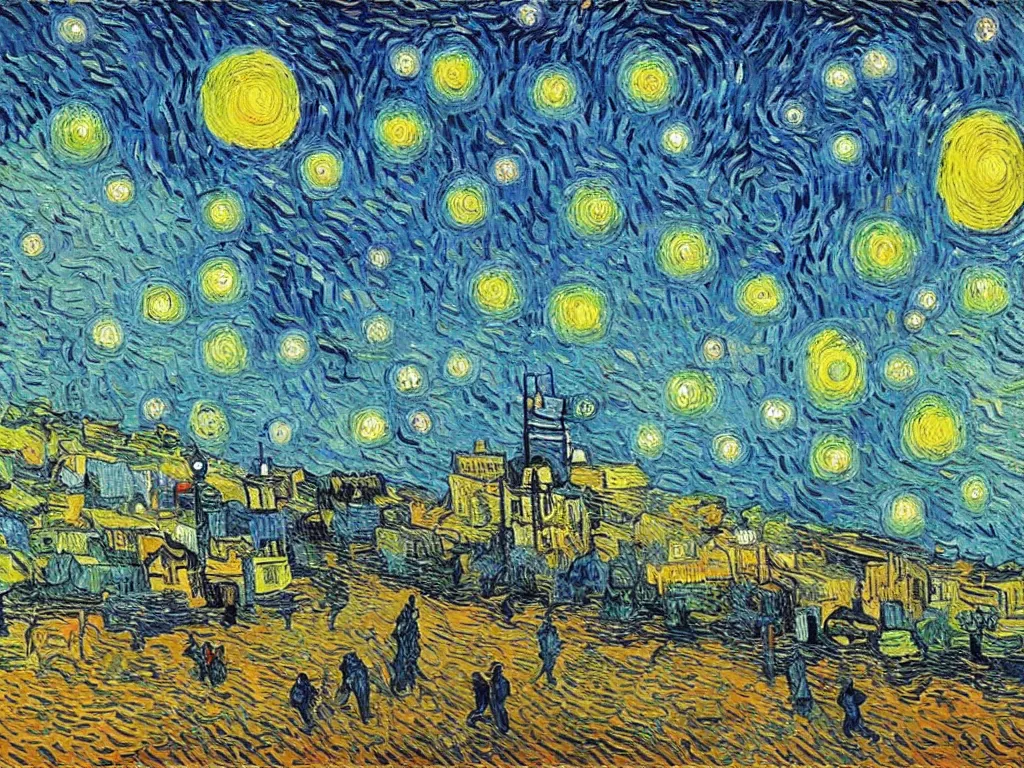 Prompt: bright beautiful oil painting of spaceship abducting people from arles france, light scatter, van gogh