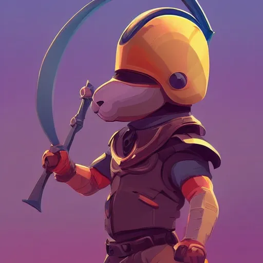 Prompt: bunny with helmet and sword smooth face median photoshop filter cutout vector behance hd by jesper ejsing, by rhads, makoto shinkai and lois van baarle, ilya kuvshinov, rossdraws, illustration, art by ilya kuvshinov and gustav klimt