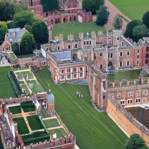 Prompt: aerial photo of hampton court