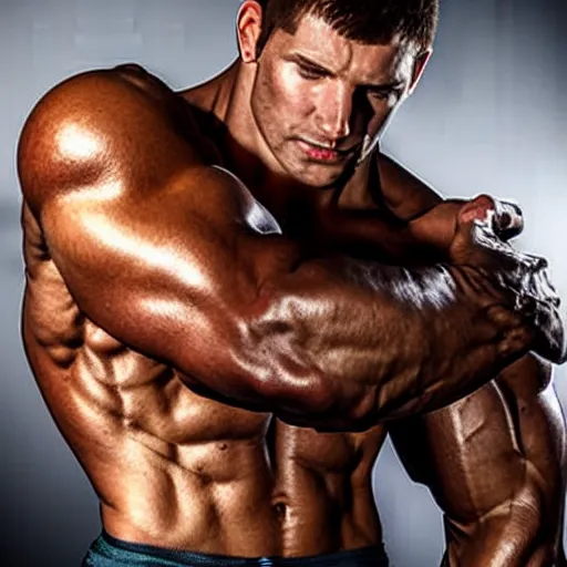 Image similar to a realistic detailed photo of a bodybuilder who is also a male android Chris Redfield, shiny skin, posing robotically, blank stare