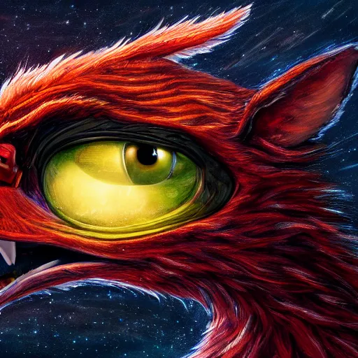 Image similar to A wide shot of griffin in the sky, colorful eyes, glowing eyes, fire, frost, angry, demonic, detailed, fine lines, realism, hyper-realistic, 8k, hd,