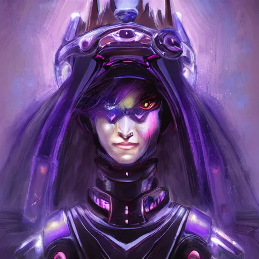 Prompt: A cyborg Twilight Sparkle as the ultimate tyrant emperor of the universe. Trending on ArtStation. A vibrant digital oil painting. A highly detailed fantasy character illustration by Wayne Reynolds and Charles Monet and Gustave Dore and Carl Critchlow and Bram Sels