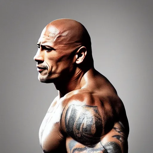Image similar to “portrait of Dwayne thé rock Johnson with his eyebrow raise, 4K, Solid colour background”