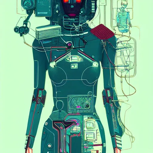 Image similar to a cyberpunk mannequin by victo ngai and jakub rebelka and conrad roset, trending on artstation