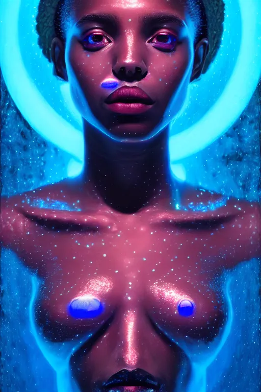 Image similar to hyperrealistic cybernetic cinematic bioluminescent very expressive! oshun goddess underwater, whole body, highly detailed face, digital art masterpiece, smooth eric zener cam de leon, dramatic pearlescent turquoise light on one side, low angle uhd 8 k, shallow depth of field