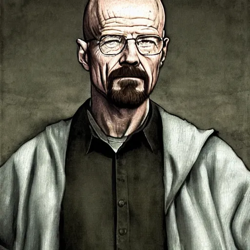 Image similar to a renaisense painting of walter white.