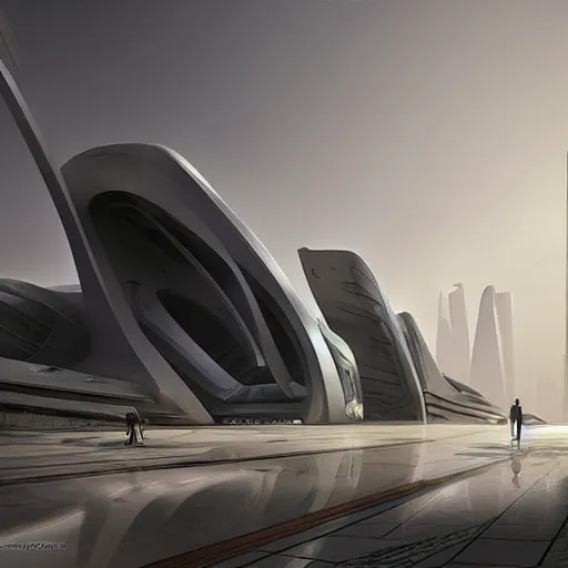 Image similar to futuristic Riyadh designed by Zaha hadid art by greg rutkowski and ruan jia and Daytoner