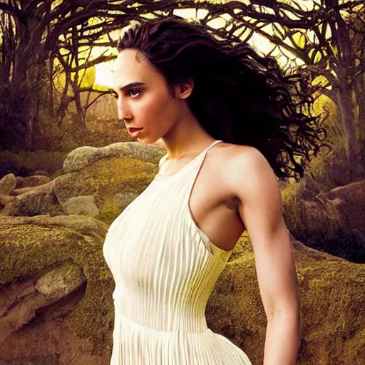 Prompt: woman who is a genetic combination of gal gadot and beyonce face and upper - body focus renaissance female in soft dreamy light at sunset, contemporary fashion shoot by edward robert hughes, annie leibovitz and steve mccurry, david lazar establishing shot, artistic, hyperrealistic