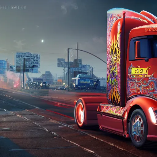 Prompt: nextran branded truck, detailed,intricate, full of colour, cinematic lighting, trending on artstation, 4k, hyperrealistic, focused, extreme details,unreal engine 5, cinematic, masterpiece