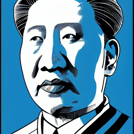 Image similar to cyberpunk mao zedong as the leader of a futuristic communist society, cybernetics, sharp lines, digital, artstation, colored in