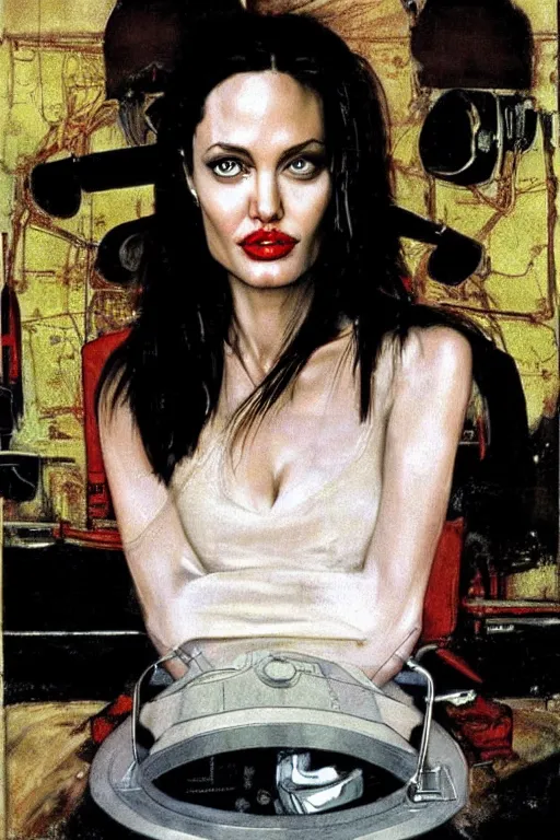 Image similar to angelina jolie in the movie hackers painted by norman rockwell