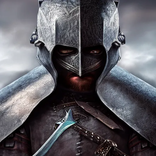 Image similar to a highly detailed character portrait of a man wearing a epic shadow armor holding sword of darkness