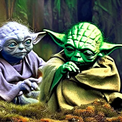 Image similar to various members of yoda's species interacting with eachother and performing strange rituals on their home planet, award winning nature photo 8 k hdr amazing lighting