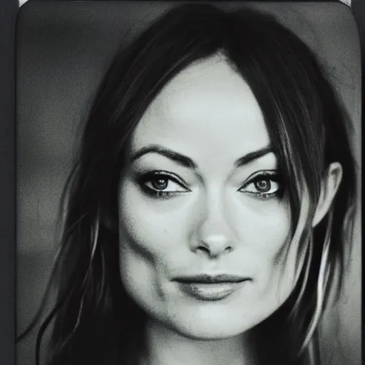 Prompt: Olivia Wilde, thoughtful and shy, staring flirtatiously into the camera, polaroid.