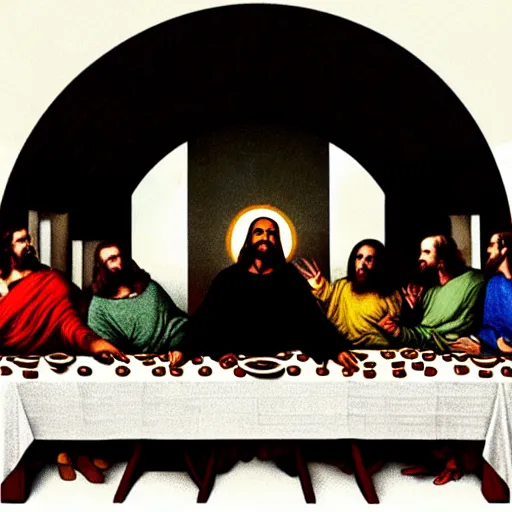 Prompt: photo of Kanye West in the Last Supper