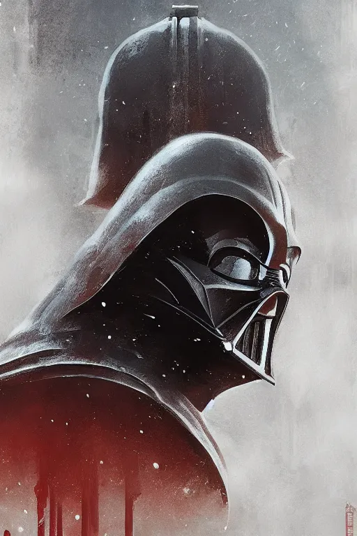 Prompt: darth vader from sideview with large shoulders, armor, ethereal horror fantasy art by greg rutkowski and magali villanueve and monet con