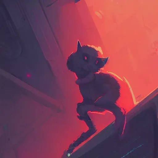 Image similar to cyberpunk orange cat by atey ghailan, by greg rutkowski, by greg tocchini, by james gilleard, by joe fenton, by kaethe butcher, dynamic lighting, gradient red blue, brown, blonde cream and white color scheme, grunge aesthetic