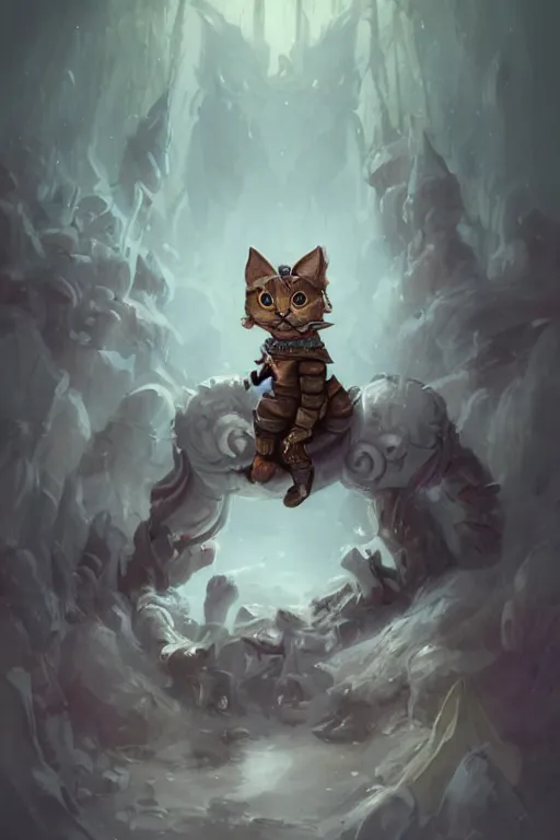 Image similar to cute little anthropomorphic cat knight wearing a cape and a crown, tiny, small, miniature cat , baby animal, short, pale blue armor, cute and adorable, pretty, beautiful, DnD character art portrait, matte fantasy painting, DeviantArt Artstation, by Jason Felix by Steve Argyle by Tyler Jacobson by Peter Mohrbacher, cinematic lighting