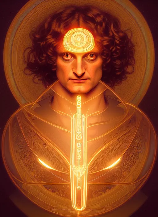 Prompt: symmetry portrait of isaac newton, glowing lights, intricate, elegant, highly detailed, digital painting, artstation, concept art, smooth, sharp focus, illustration, art by artgerm and greg rutkowski and alphonse mucha