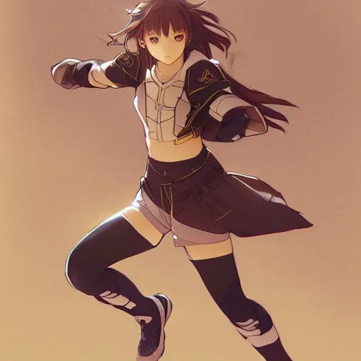 Prompt: a girl is running, sport clothing, sword art online, anime style, brown short hair, hair down, symmetrical facial features, from arknights, hyper realistic, rule of thirds, extreme detail, detailed 4 k drawing, trending pixiv, realistic lighting, by alphonse mucha, greg rutkowski, backlit
