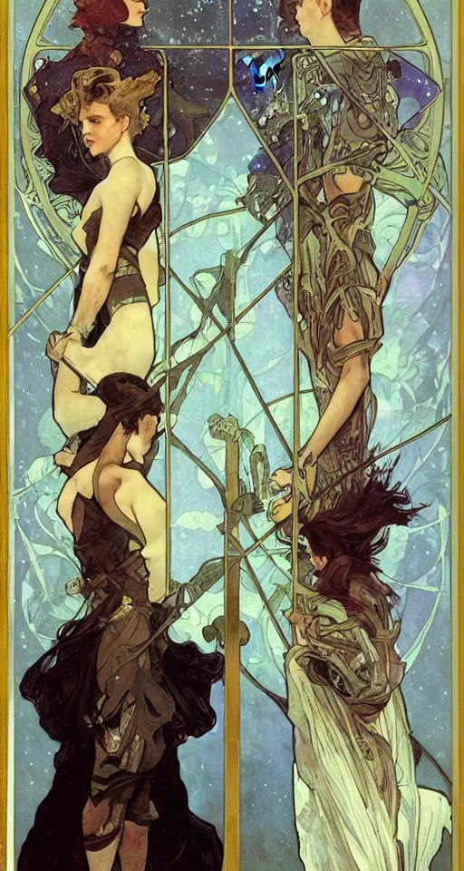 Prompt: the star tarot card with a male, the star tarot card with a male, the star tarot card with a male, elegant, dramatic lighting, graphic art, volumetric lighting, by Krenz Cushart and Artem Demura and Alphonse Mucha