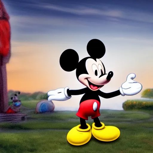 Image similar to mickey mouse in movie scene, 4 k, realistically, hdr, photorealistic