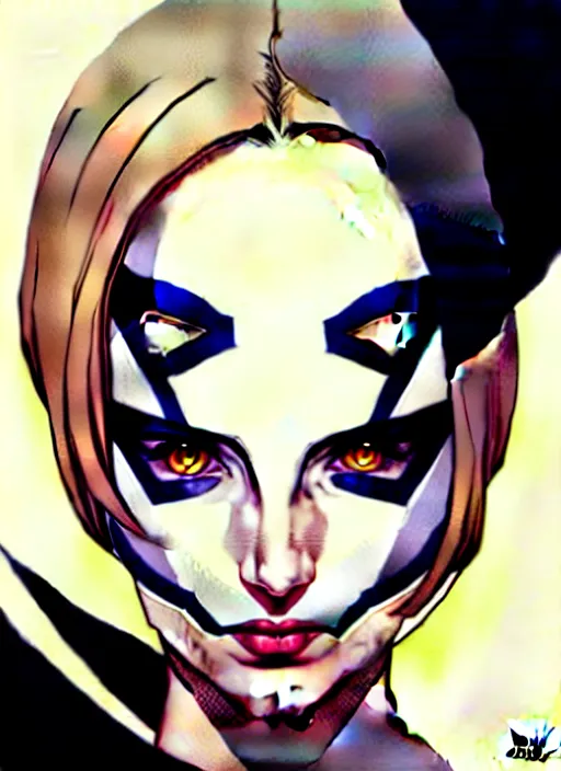 Prompt: artgerm, joshua middleton comic cover art, pretty sarah michelle gellar superhero, asymmetrical black oval spot covering left eye, left eye only, very pale white skin, no spot right eye, white around right eye