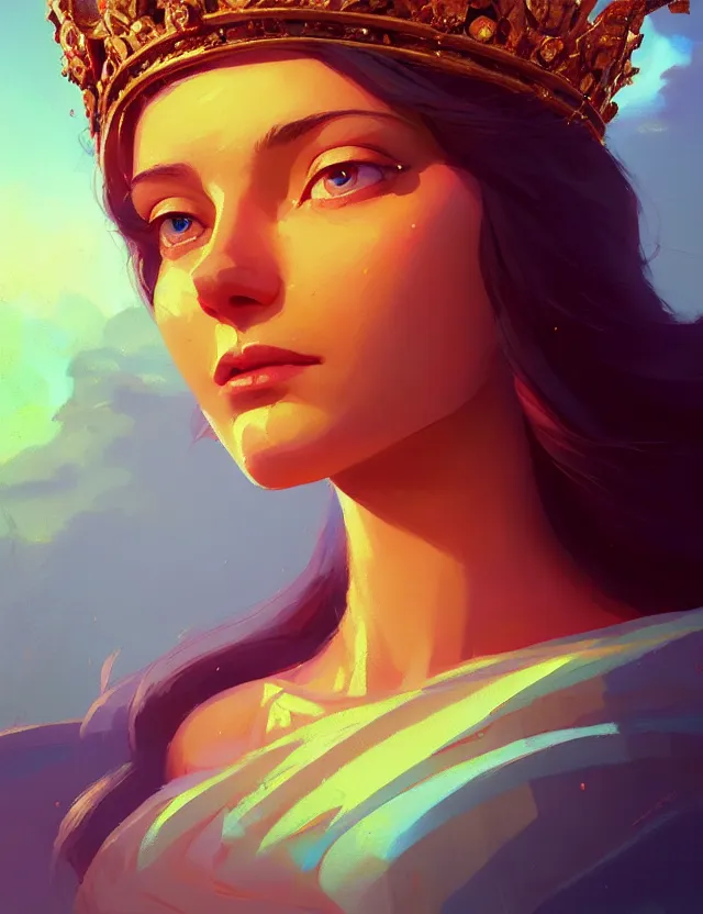 Image similar to close-up portrait of a goddess in crown, by Artem Chebokha by Anka Zhuravleva, Anato Finnstark and Alena Aenami, Angus McKie, Anton Fadeev, by Jesper Ejsing, by RHADS, Makoto Shinkai and Lois van baarle, ilya kuvshinov, rossdraws global illumination, octane render, unreal engine, cinematic counter light, high detail, octane render, 4k