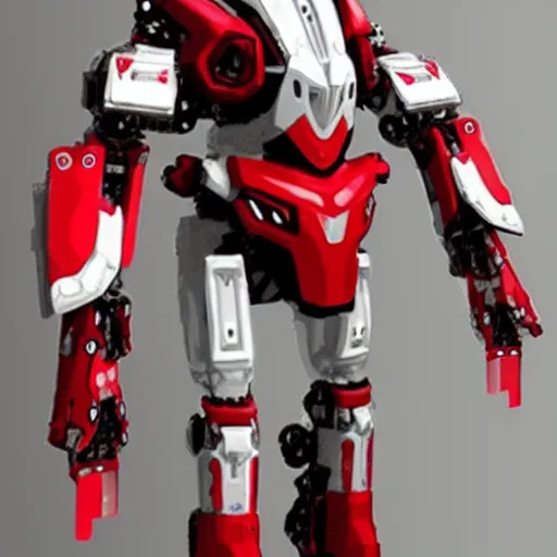 Prompt: futuristic red and white mech armor