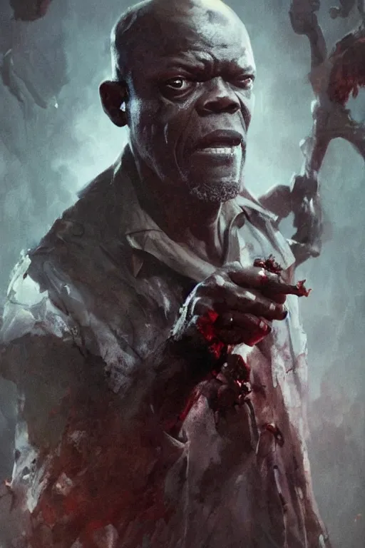 Image similar to samuel l. jackson as a zombie, artstation hd, cinematic lighting, greg rutkowski