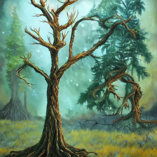 Prompt: A 19 year old tree, fantasy painting, lots of detail