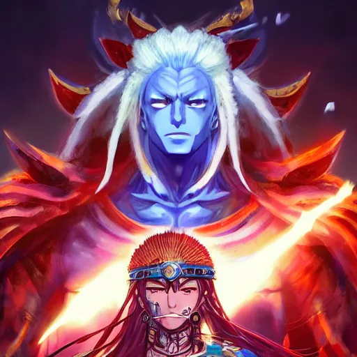 Image similar to anime portrait of Sparta as a shaman yedi using dark force to eliminate trump as an anime antagonist by Stanley Artgerm Lau, WLOP, Rossdraws, James Jean, Andrei Riabovitchev, Marc Simonetti, and Sakimichan, trending on artstation