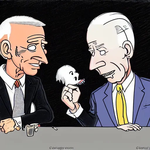 Image similar to Anthony Fauci and Joe Biden cartoon black and white drawing by Gary Larson