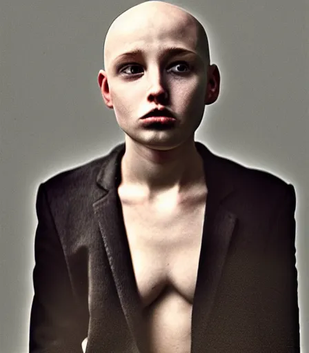 Image similar to a high quality, high detail, portrait of an attractive non - binary bald person by kyle thompson