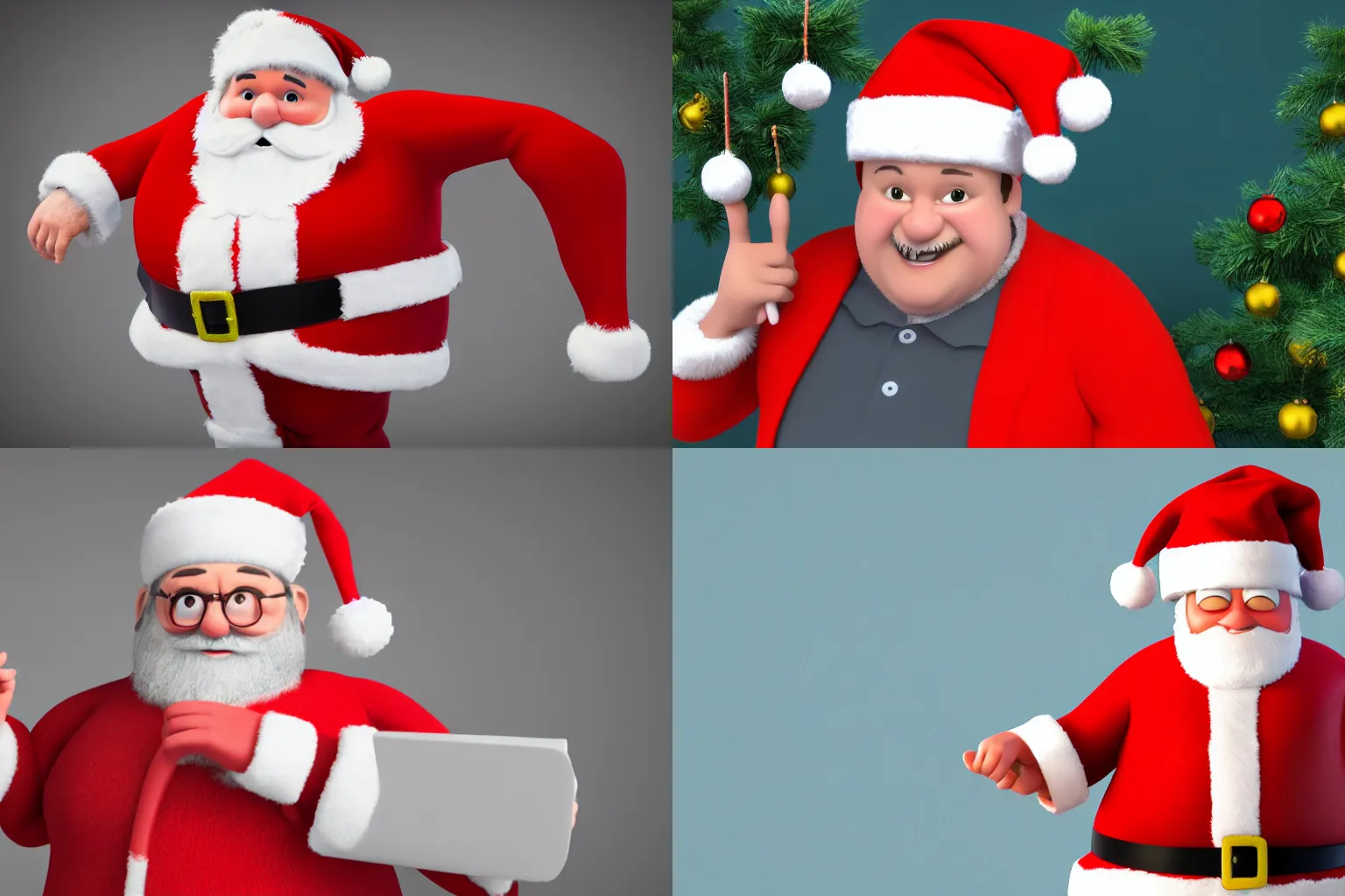 Prompt: middle aged writer, looking happy, wearing a santa hat, slightly chubby, detailed, 3d render, 4k, pixar