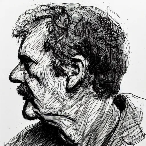 Image similar to a realistic yet scraggly portrait sketch of the side profile of a stern and sophisticated david bryne, trending on artstation, intricate details, in the style of frank auerbach, in the style of sergio aragones, in the style of martin ansin, in the style of david aja, in the style of mattias adolfsson