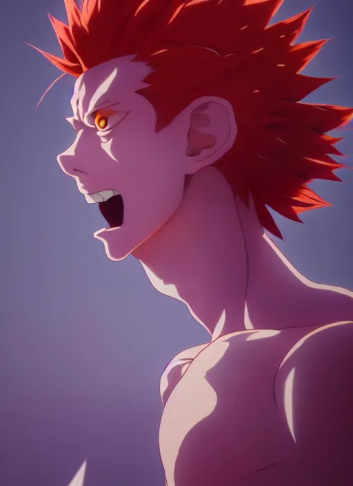 Prompt: portrait of hisoka from hunter x hunter, medium - length red hair, studio ghibli pixar and disney animation sharp unreal engine 5, anime key art by greg rutkowski, bloom, dramatic lighting