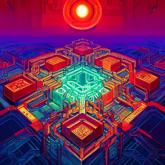 Image similar to blockchain, blocks of cubic tech connected, centered, symmetry, painted, intricate, volumetric lighting, beautiful, rich deep colors masterpiece, sharp focus, ultra detailed, in the style of dan mumford and marc simonetti