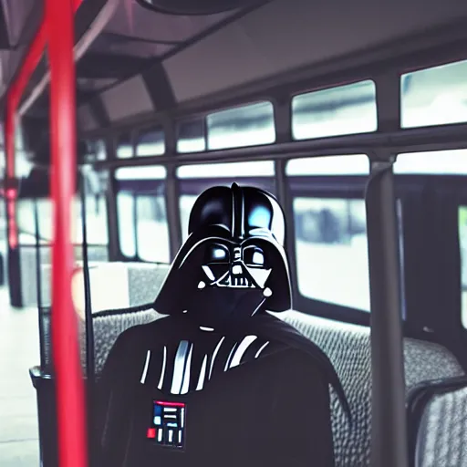 Image similar to 8 k photo darth vader using ticket on a bus