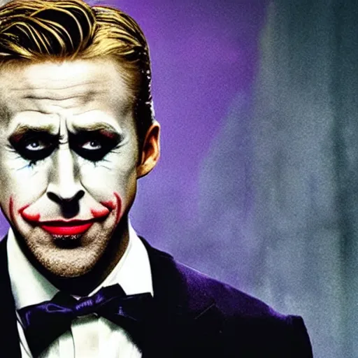 Prompt: Ryan Gosling as Joker (2019) movie still