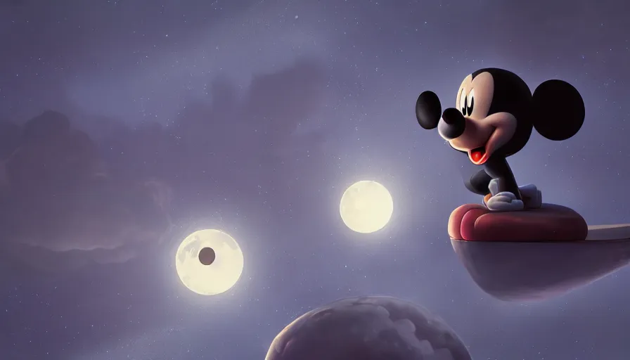 Image similar to moon with mickey mouse face in the sky, hyperdetailed, artstation, cgsociety, 8 k
