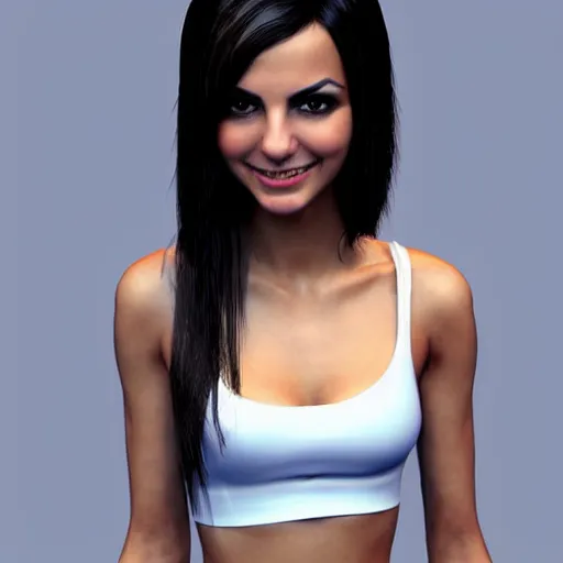 Prompt: a 3 d render of victoria justice. very high quality and sharp, by trending artist on pinterest and artstation hq, experimental techniques, extreme detail and complex composition, endless image depth, endlessly beautiful.