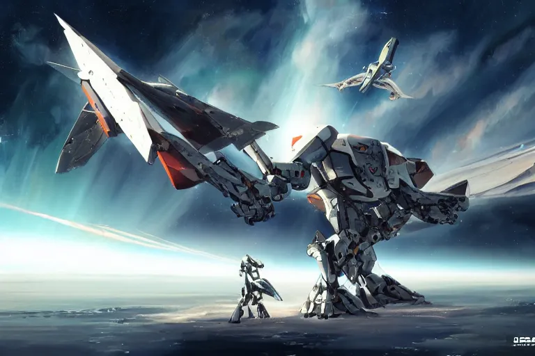Prompt: a single mecha, lonely against a vast space backdrop, sleek interceptor profile, pterodactyl mecha, pteranadon styling, smooth, john berkey white plastic panels, robotech styling, luminous cockpit, running lights, kanji insignia and numbering, Raymond Swanland and Jessica Rossier nebula like clouds in space background near a ringed gas giant, hyper detailed hyper detailed, 8k, ultra realistic, cinematic lighting, ultra wide 35mm lens, Boeing Concept Art, Lockheed concept art