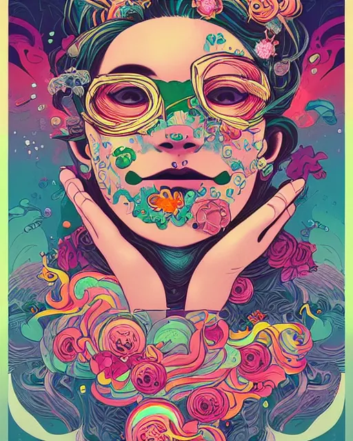 Image similar to flowery face tattoos, by petros afshar, ross tran, peter mohrbacher, tom whalen, underwater bubbly psychedelic clouds