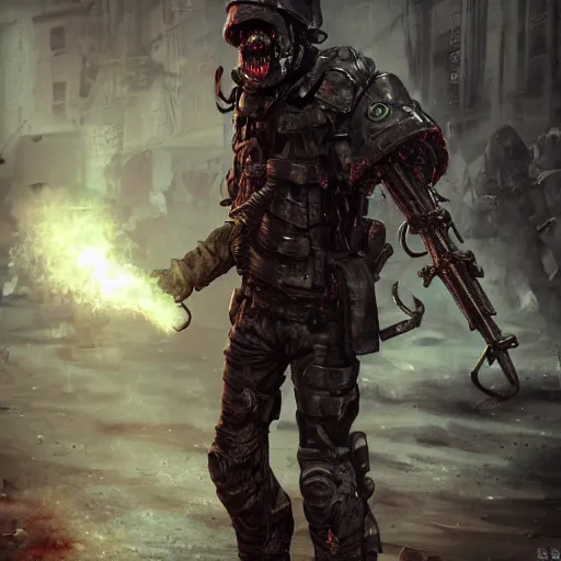 Image similar to angry zombie riot police, full body portrait, horror core, apocalyptic, feeling of grimdark, sharp focus, fiction, hyper detailed, digital art, trending in artstation, cinematic lighting, studio quality, smooth render, unreal engine 5 rendered, octane rendered, art style and nixeu and wlop and krenz cushart